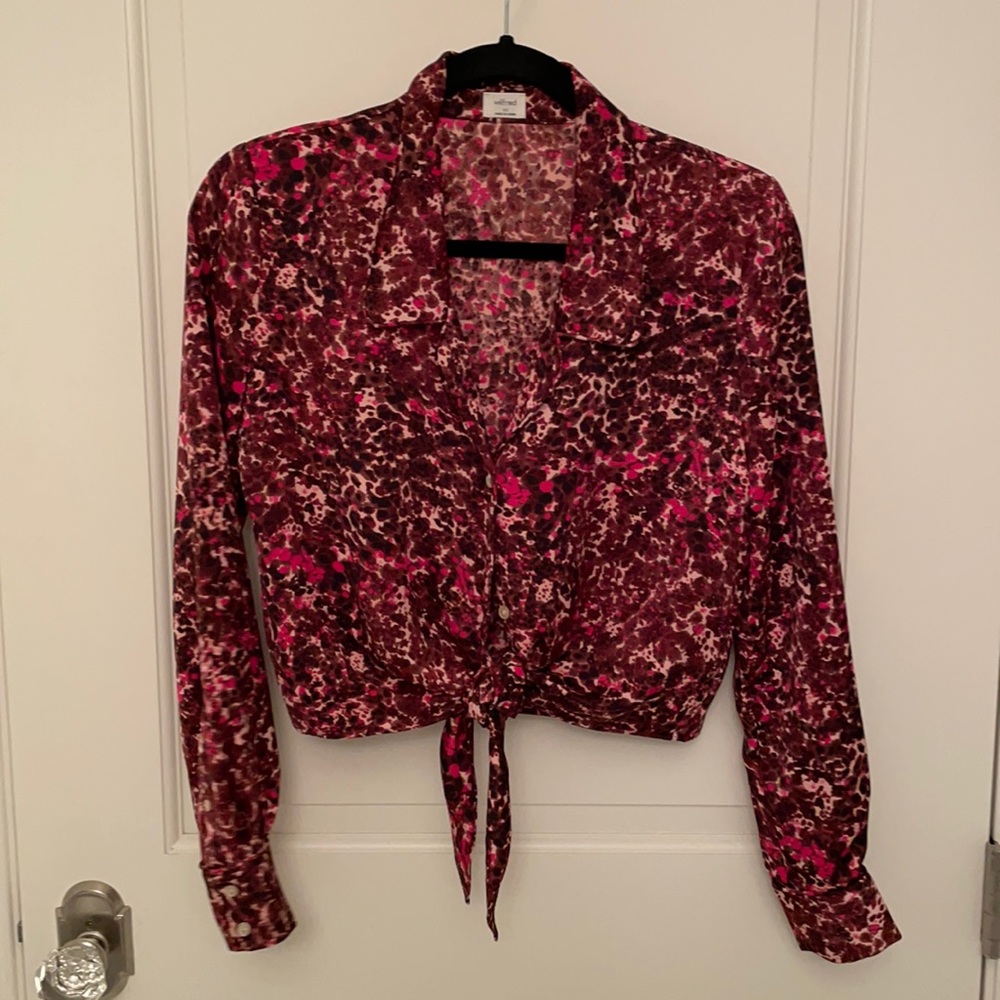 Wilfred Pink Confetti Silk Tie Blouse Size XS